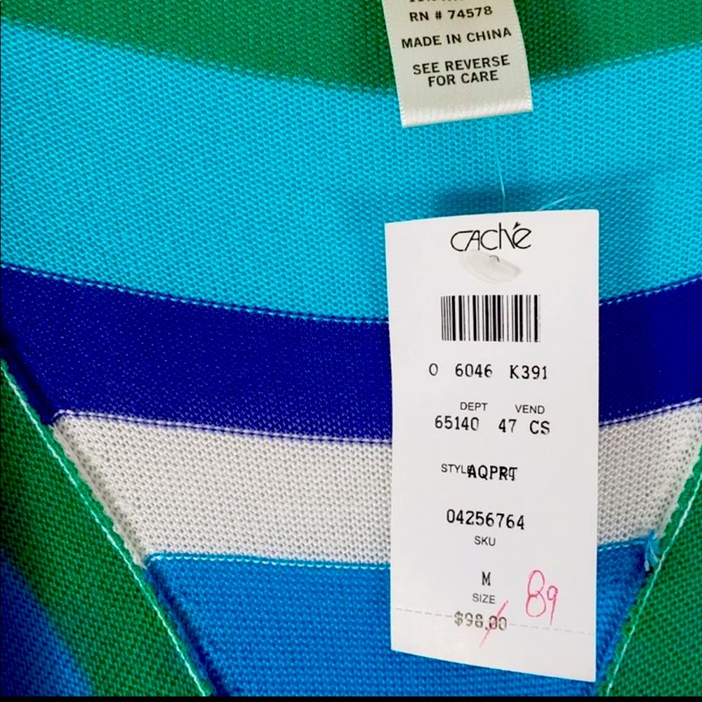 CACHE Striped Short Sleeve Open Cardigan